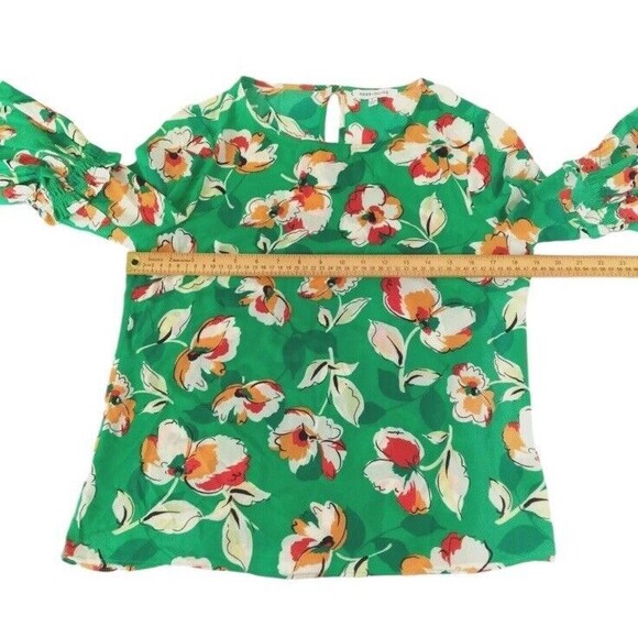 Rose Olive Blouse Womens Green Floral Long Bell Sleeve Scoop Neck Boho Top SZ L - Picture 5 of 9